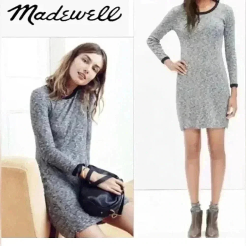 Madewell Ribbed Tee Sweater Dress Gray Black Marled Long Sleeve size XS